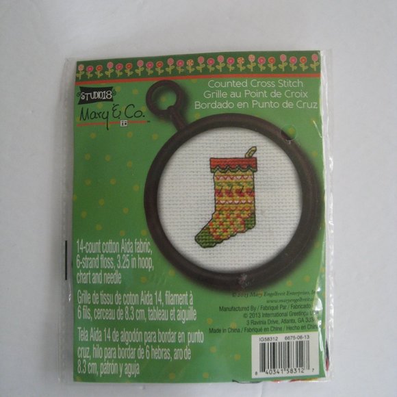 New Studio 18 Mary & Co Counted Cross Stitch Mini Kit Christmas Stocking w/ Hoop - Picture 1 of 10
